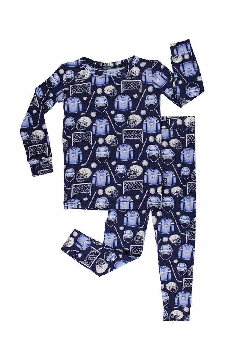 Lev Baby Hockey Print 2-Piece Pajama Set, Main, color, Blue