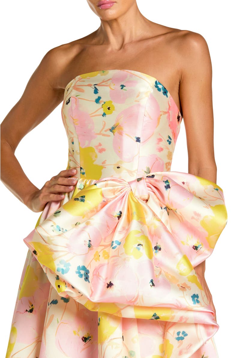 Mac Duggal Mikado Strapless Bubble Hem Ballgown With Bow, Alternate, color, Pink Multi