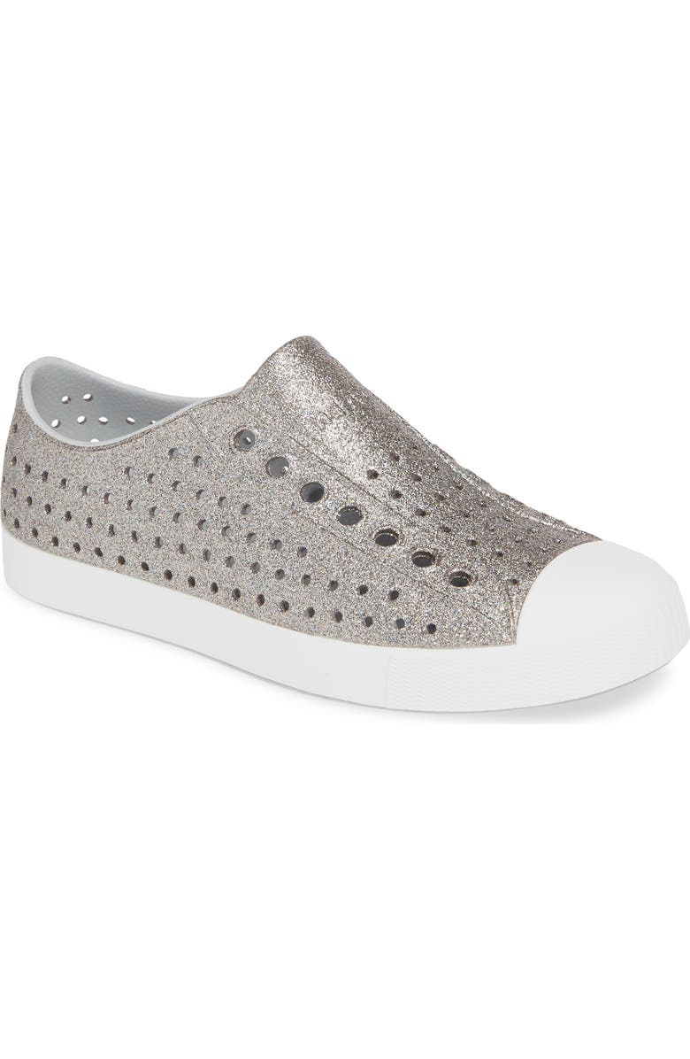 Native Shoes Jefferson Glitter Water Friendly Sneaker, Main, color, Mtlblng/Shlwht