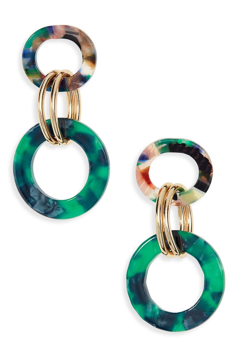 Resin Double Drop Earrings, Main, color, GREEN- MULTI - GOLD