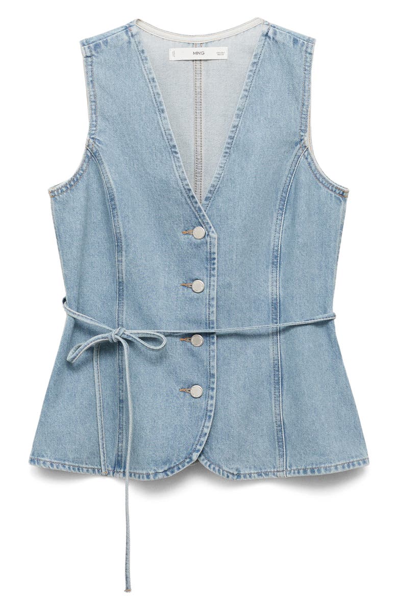 MANGO Belted Denim Vest, Alternate, color, Medium Blue