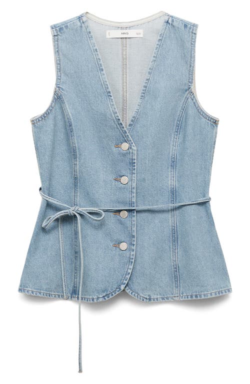 Mango Belted Denim Vest In Blue