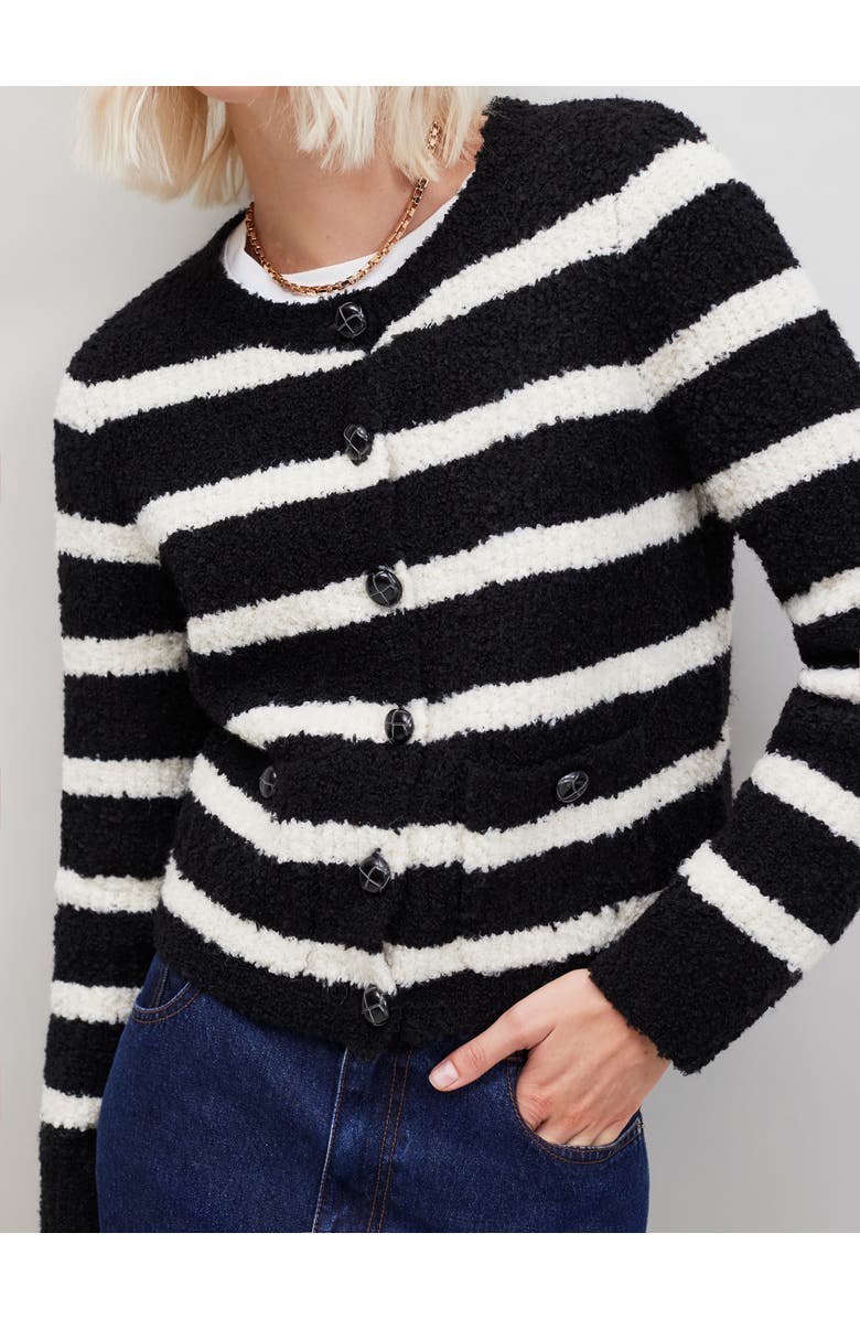 Ro&Zo Long Sleeve Stripe Boucle Cardigan, Main, color, Mono