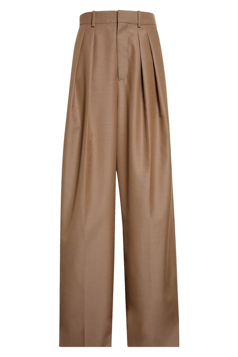 Pleated Wool & Mohair Wide Leg Pants, Alternate, color, MARRON GLACE