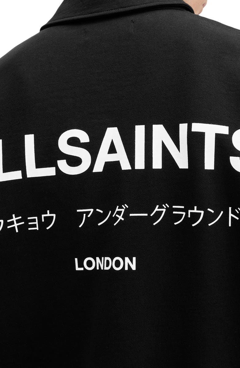 AllSaints Underground Relaxed Fit Organic Cotton Polo Sweatshirt, Alternate, color, Jet Black