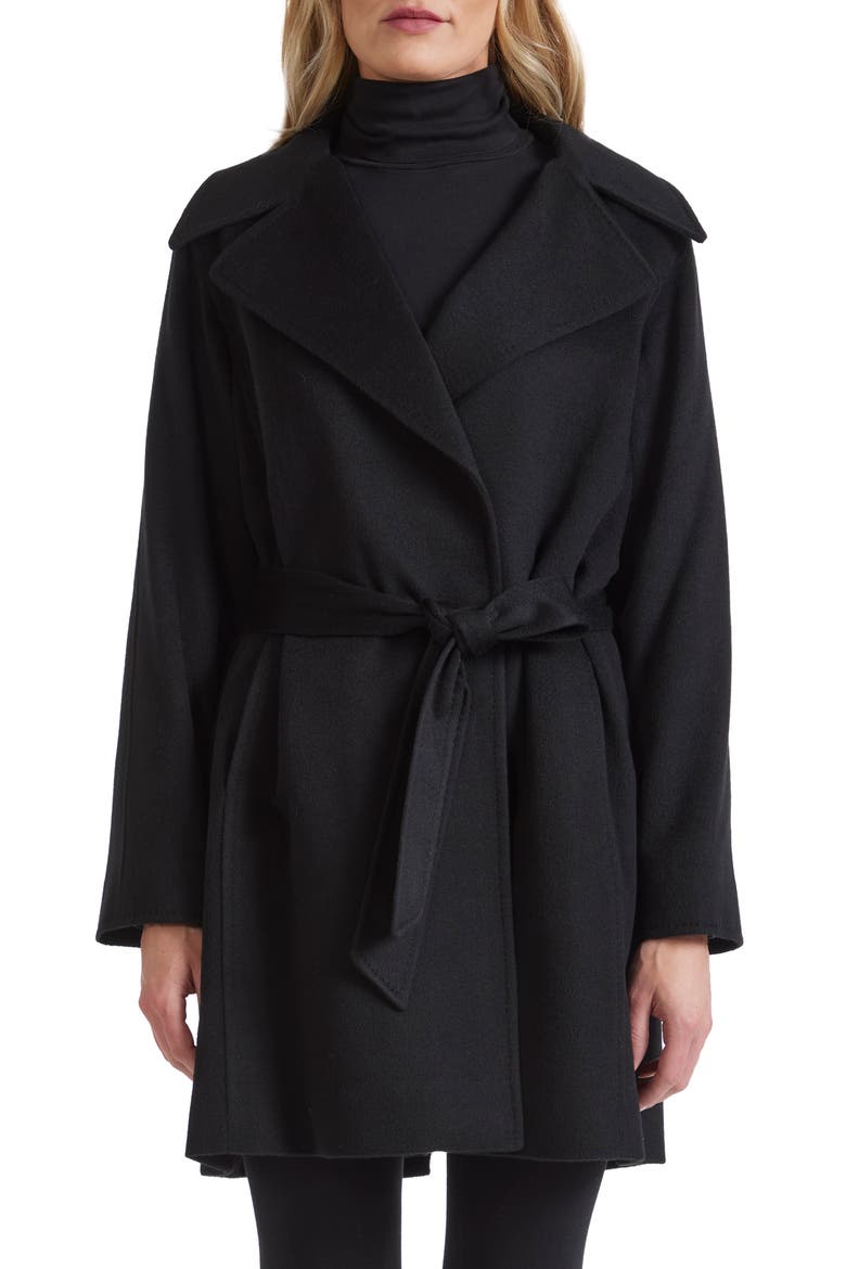 Belted Cashmere Wrap Coat, Main, color, BLACK