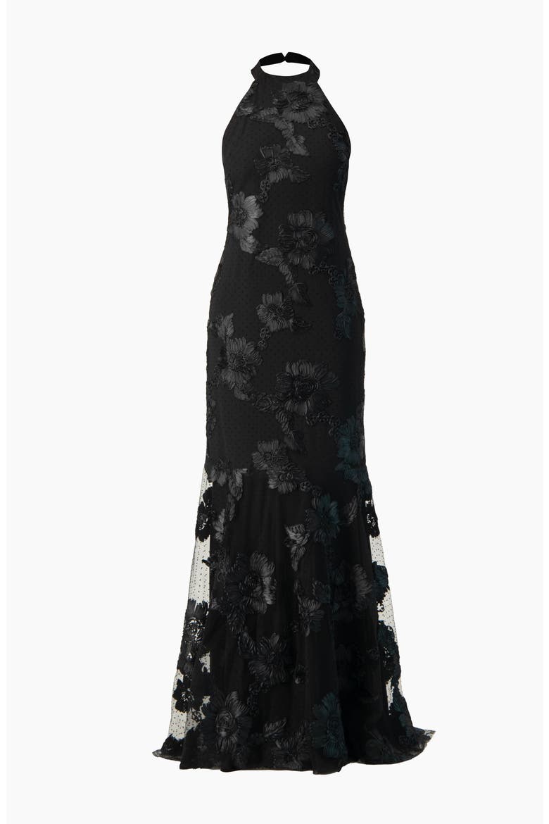 Halter Floral Lace Mermaid Gown, Alternate, color, Black