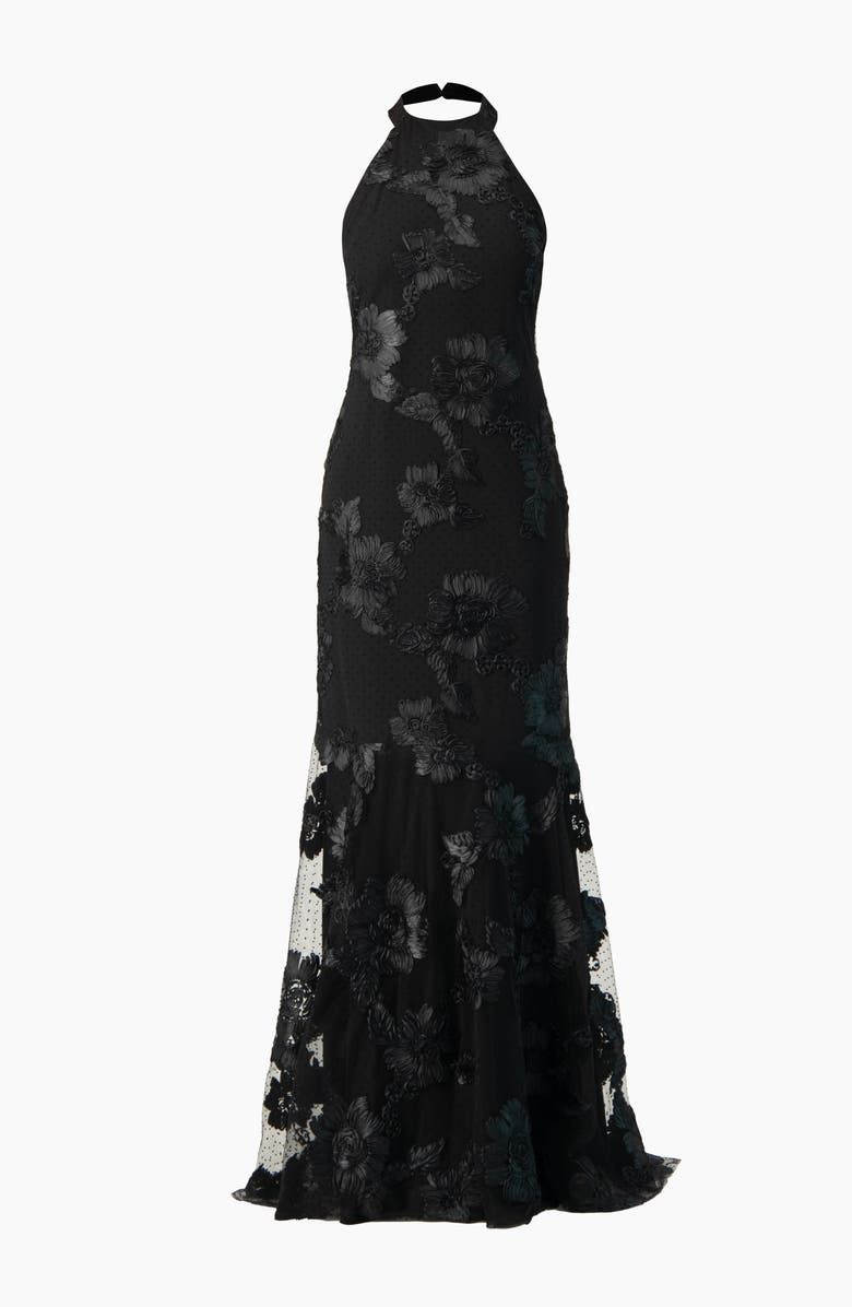 IVONNE Halter Floral Lace Mermaid Gown, Alternate, color, Black