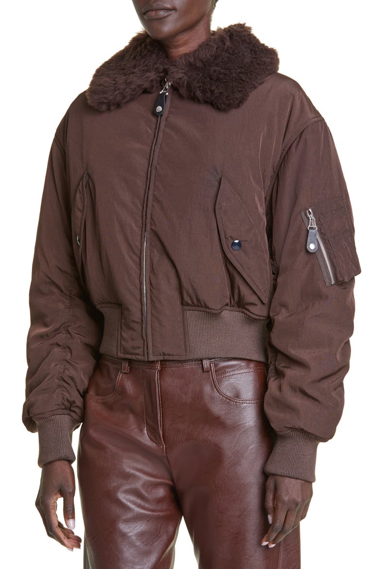 Recycled Nylon Bomber Jacket with Faux Fur Collar, Alternate, color, 2011 DARK CHOCOLATE