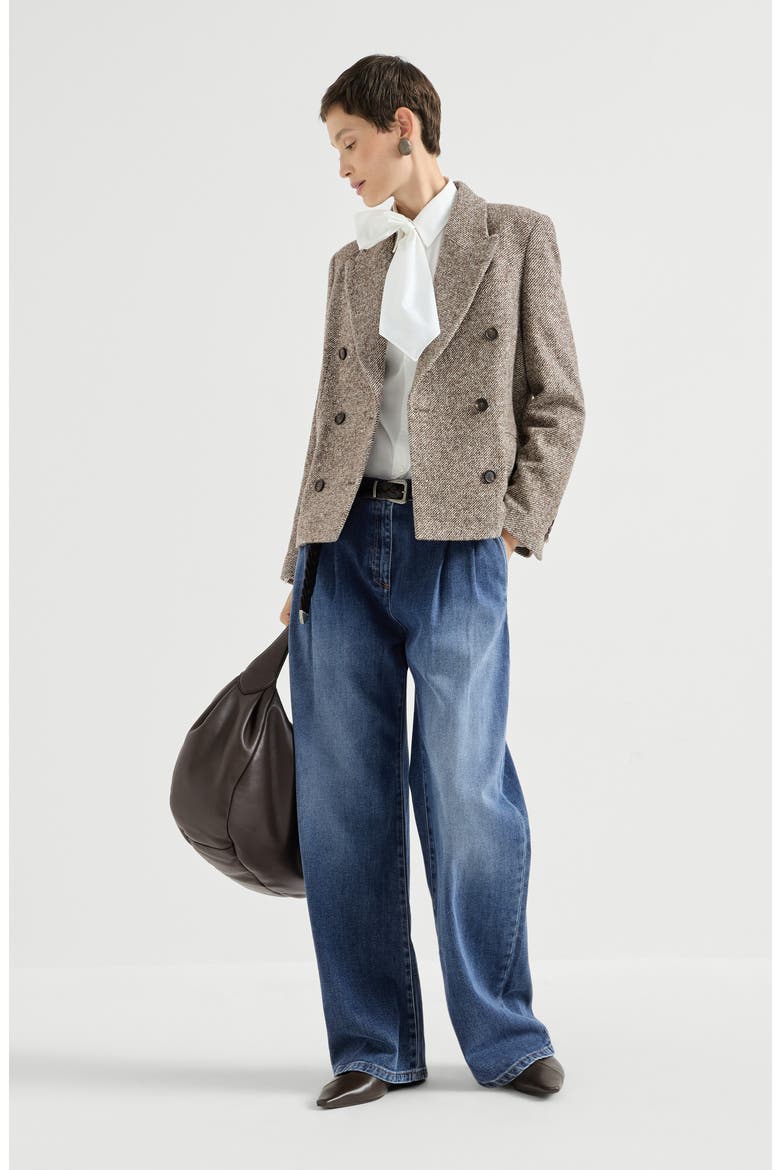 Comfort cotton denim loose curved trousers with monili, Alternate, color, Medium Denim