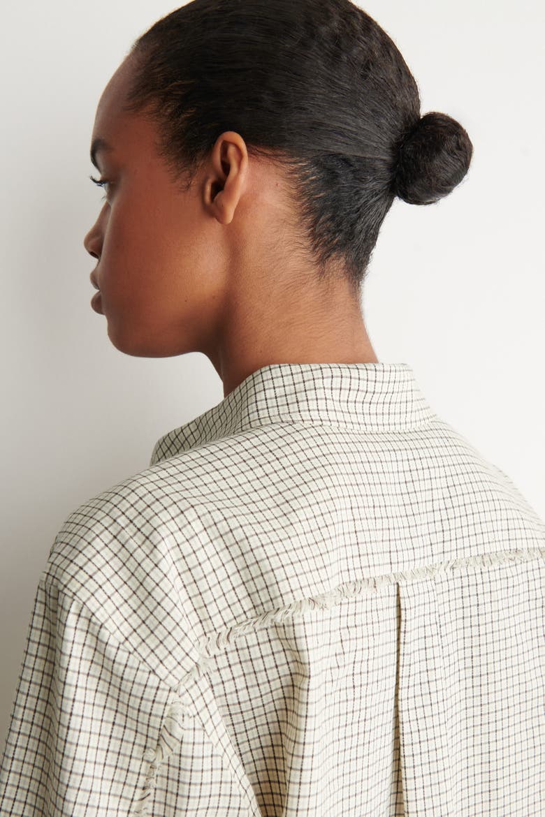Fringed Checked Linen-cotton Shirt, Alternate, color, BEIGE / CHECKED