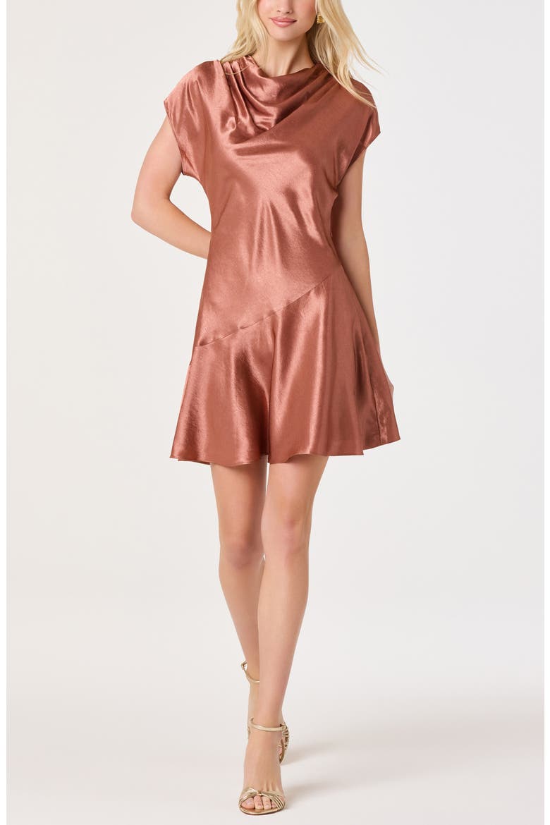 Sherrer Cowl Neck Satin Dress, Alternate, color, DUSTY CORAL