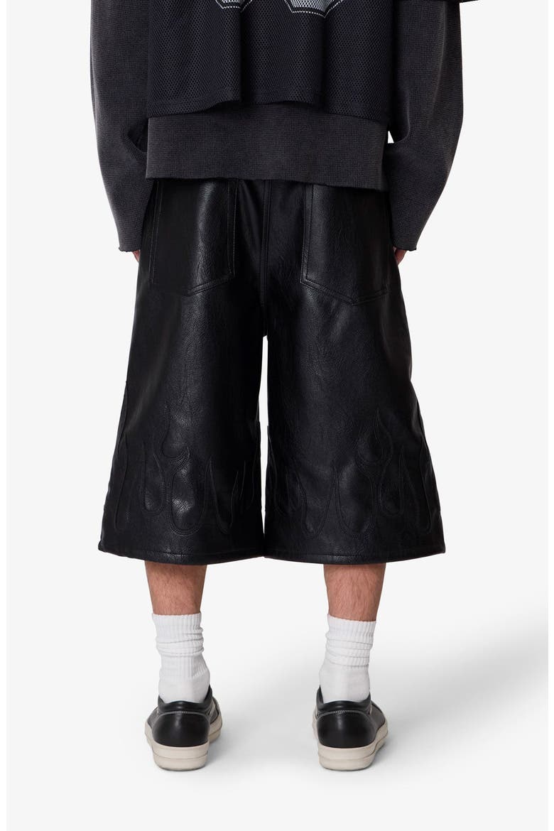 パンツ JentLouis Leather Pocket Baggy Shorts Ultra Baggy Flame Appliqué Faux Leather Shorts (Men) | Nordstrom