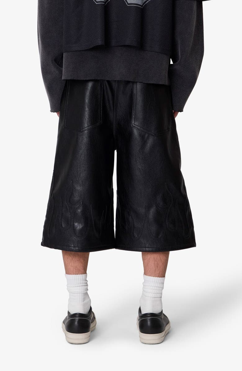 mnml Ultra Baggy Flame Appliqué Faux Leather Shorts, Alternate, color, Black