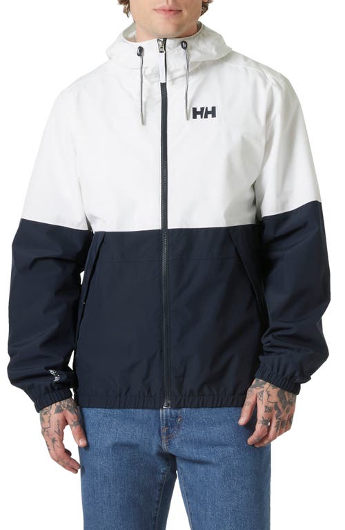 Helly Hansen Koster Waterproof Hooded Rain Jacket In White/navy