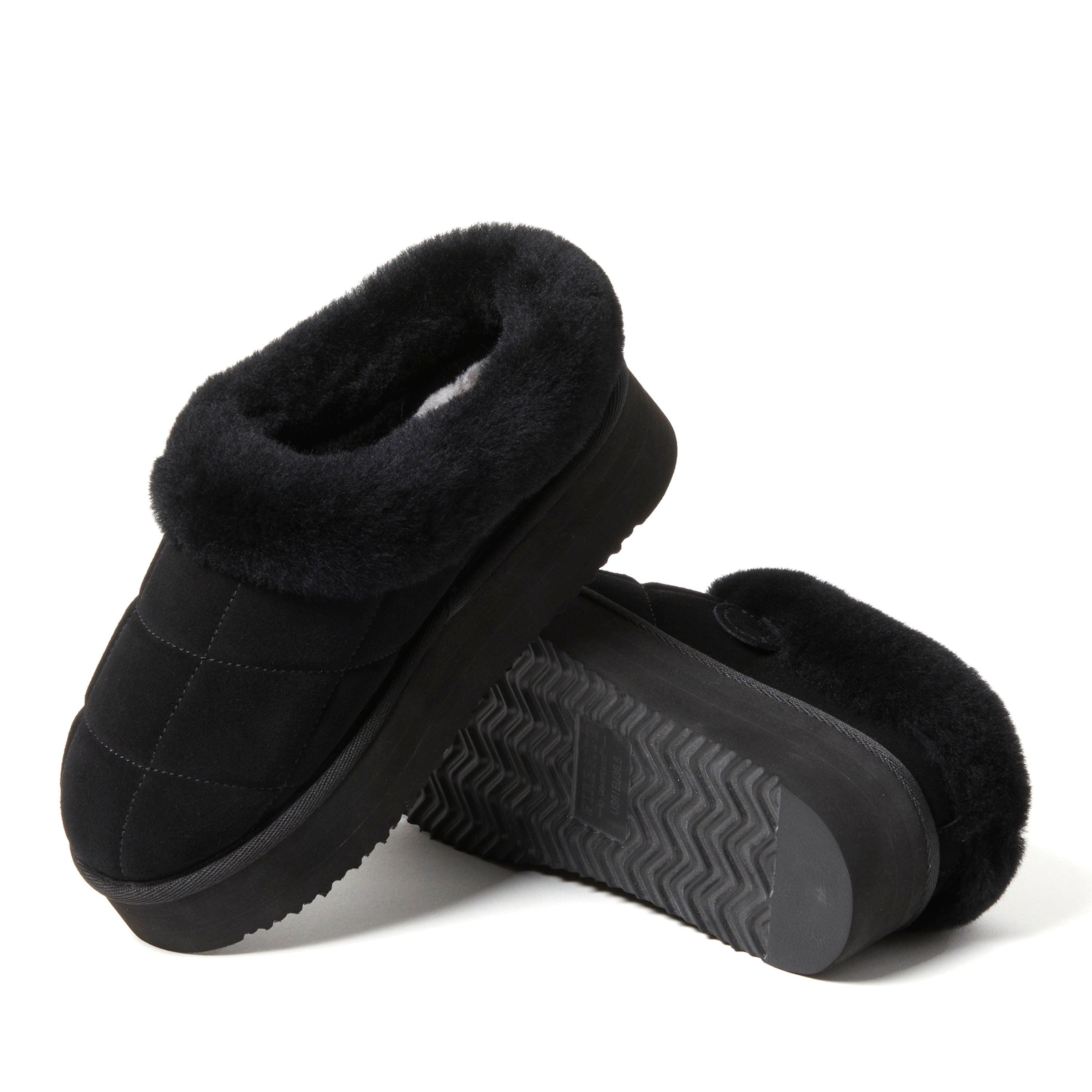 DEARFOAMS Fireside Bendigo Genuine Shearling Quilted Platform Clog Slipper, Alternate, color, Black
