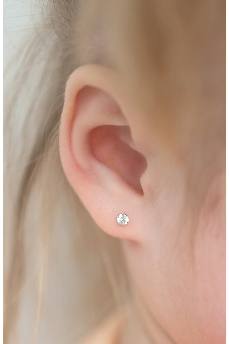14k Flush Cubic Zirconia Solitaire Earrings, Alternate, color, Gold