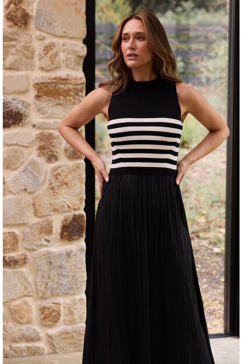 Gabriel Sleeveless Mixed Media Maxi Dress, Alternate, color, BLACK W WHITE