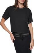DKNY Contrast Stitch Dolman Sleeve Mixed Media Top