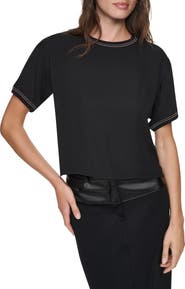 DKNY Contrast Stitch Dolman Sleeve Mixed Media Top
