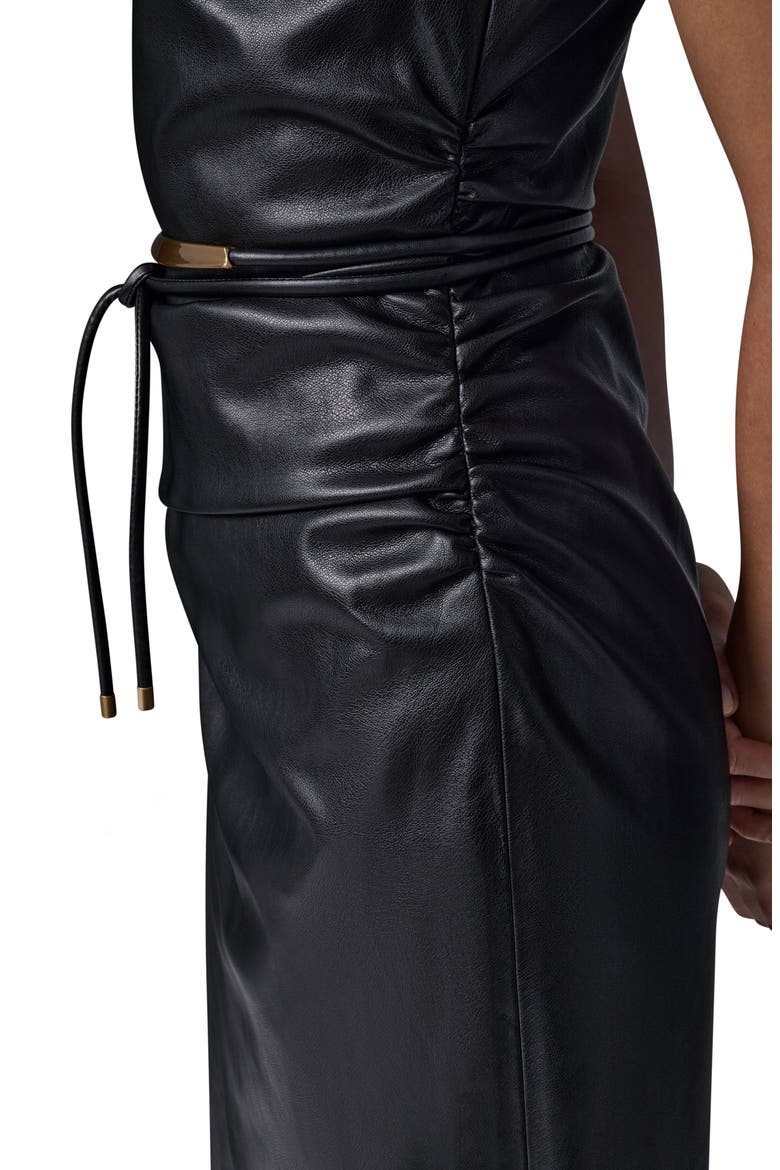 Faux Leather Belted Midi Dress, Alternate, color, BLACK