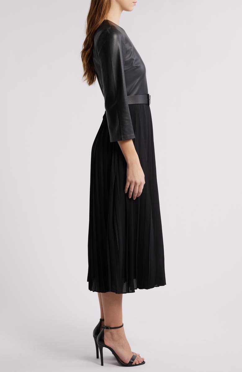 Steve Madden Knox Faux Leather Bodice Pleated Maxi Dress, Alternate, color,