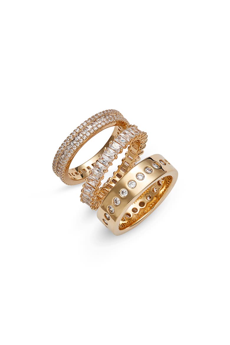 Set of 3 Cubic Zirconia Band Rings, Main, color, CLEAR- GOLD