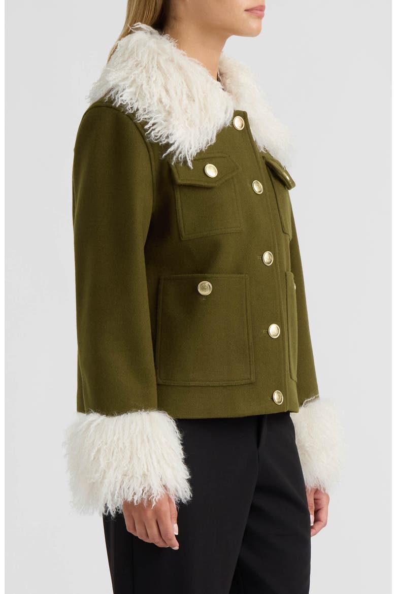 Faux Fur Trim Faux Wool Short Jacket, Alternate, color, OLIVE