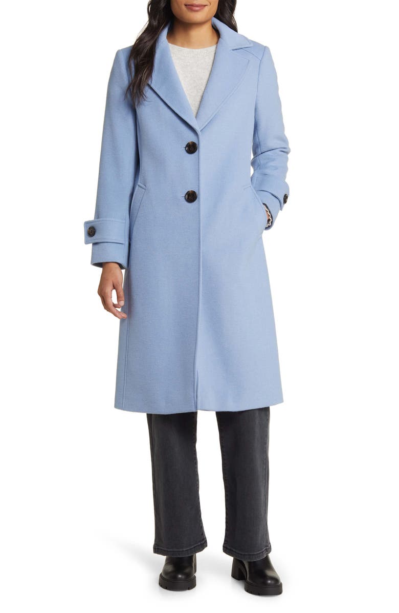 Sam Edelman Notch Collar Longline Wool Blend Coat, Main, color, Sky