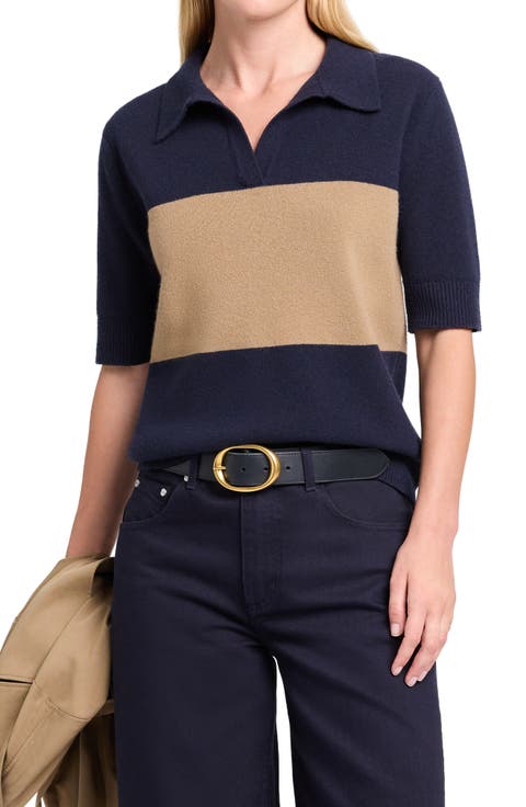 Colorblock Johnny Collar Cashmere Polo Sweater