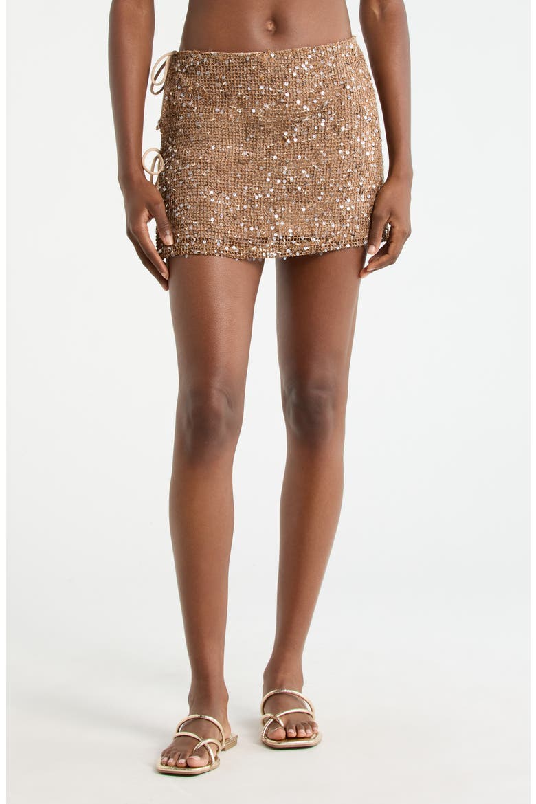 Sequin Double Tie Cover-Up Miniskirt, Main, color, ESSPRESSO SPRITZ