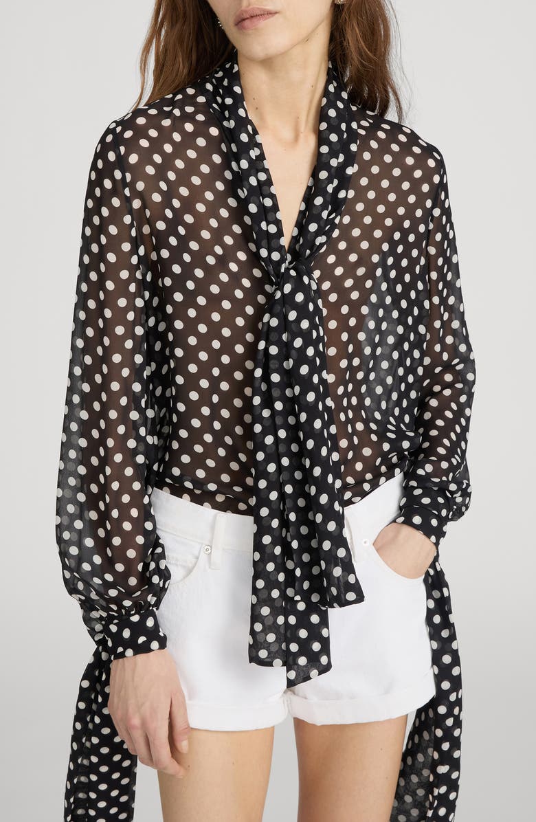 FRAME The Nouvelle Silk Polka Dot Top, Main, color, Black Multi