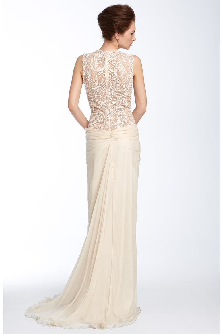 Lace & Chiffon Gown, Alternate, color, CREAM