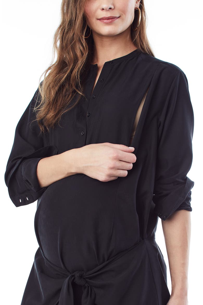 Lucy Long Sleeve Maternity/Nursing Shirtdress, Alternate, color, BLACK