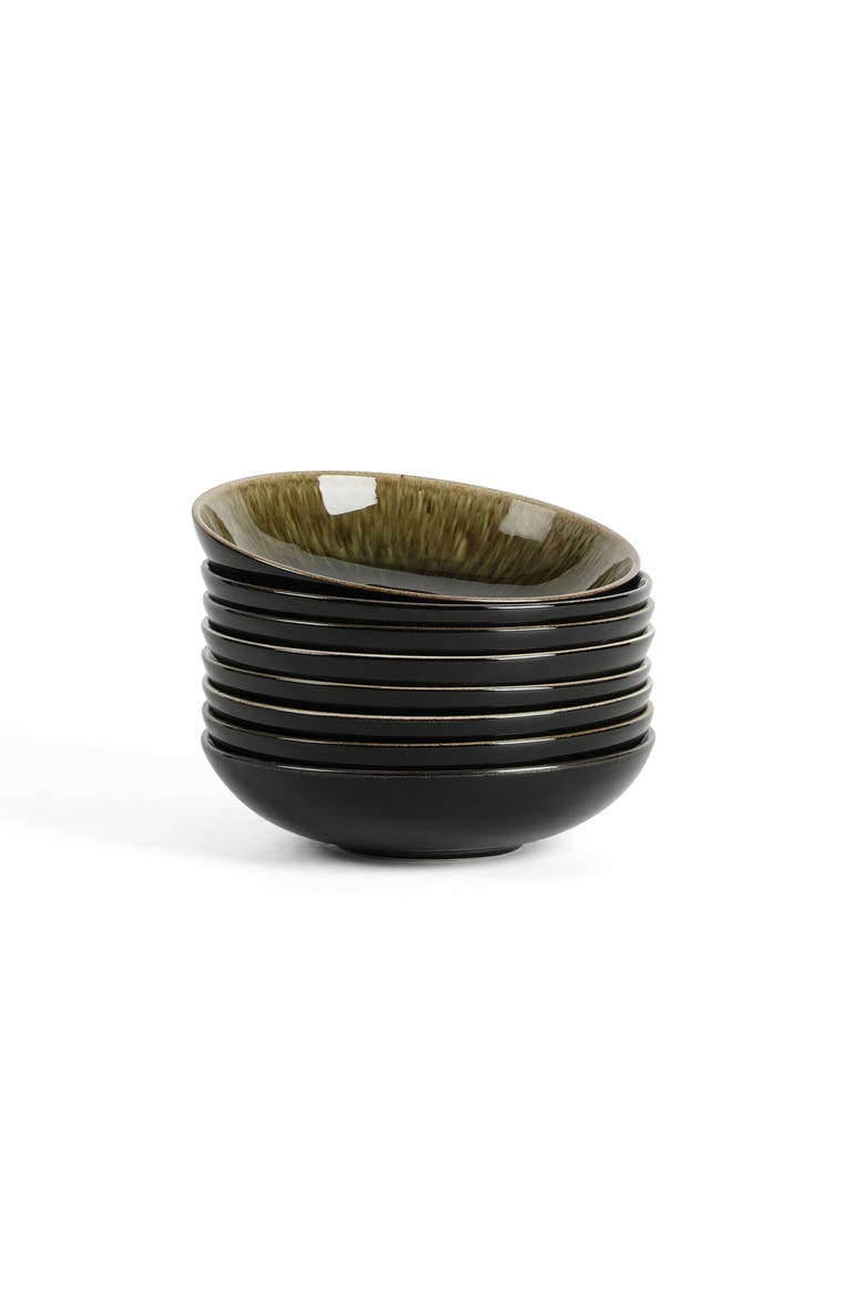 Riley 8-Piece Pasta Bowl Set Stoneware, Service for 8, Main, color, Black and Green