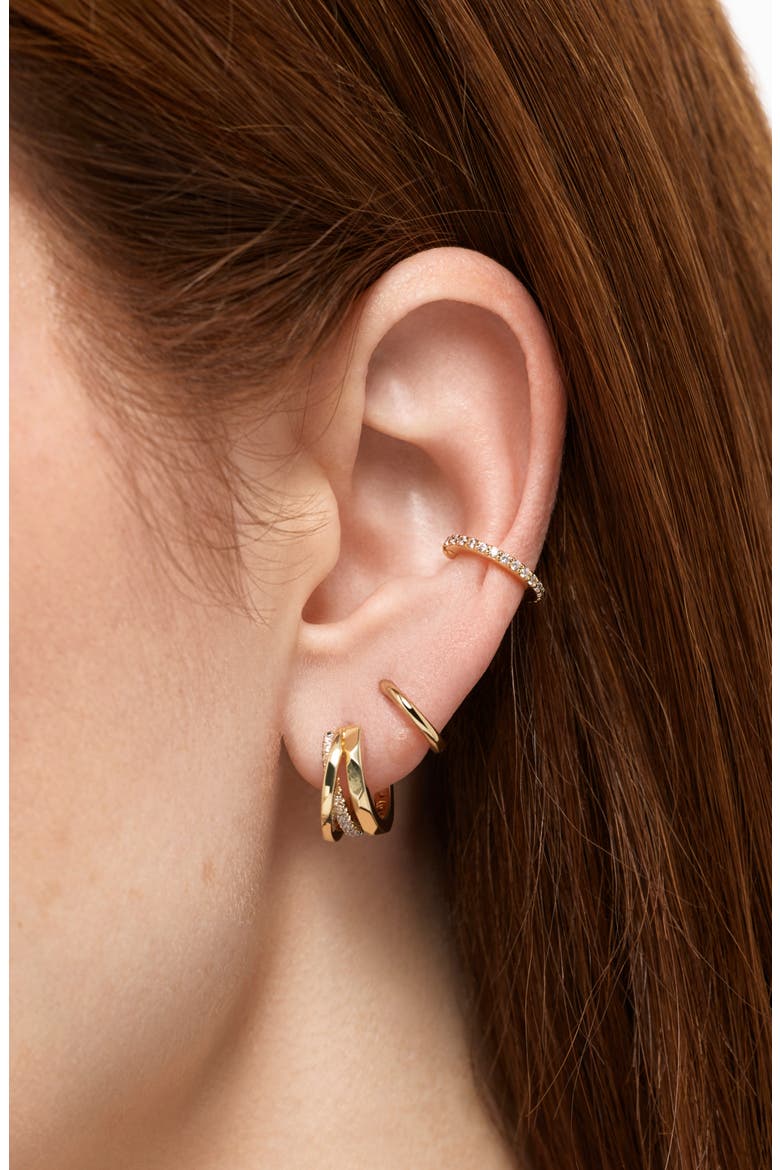 Esme Trip Cubic Zirconia Huggie Hoop Earrings, Alternate, color, GOLD