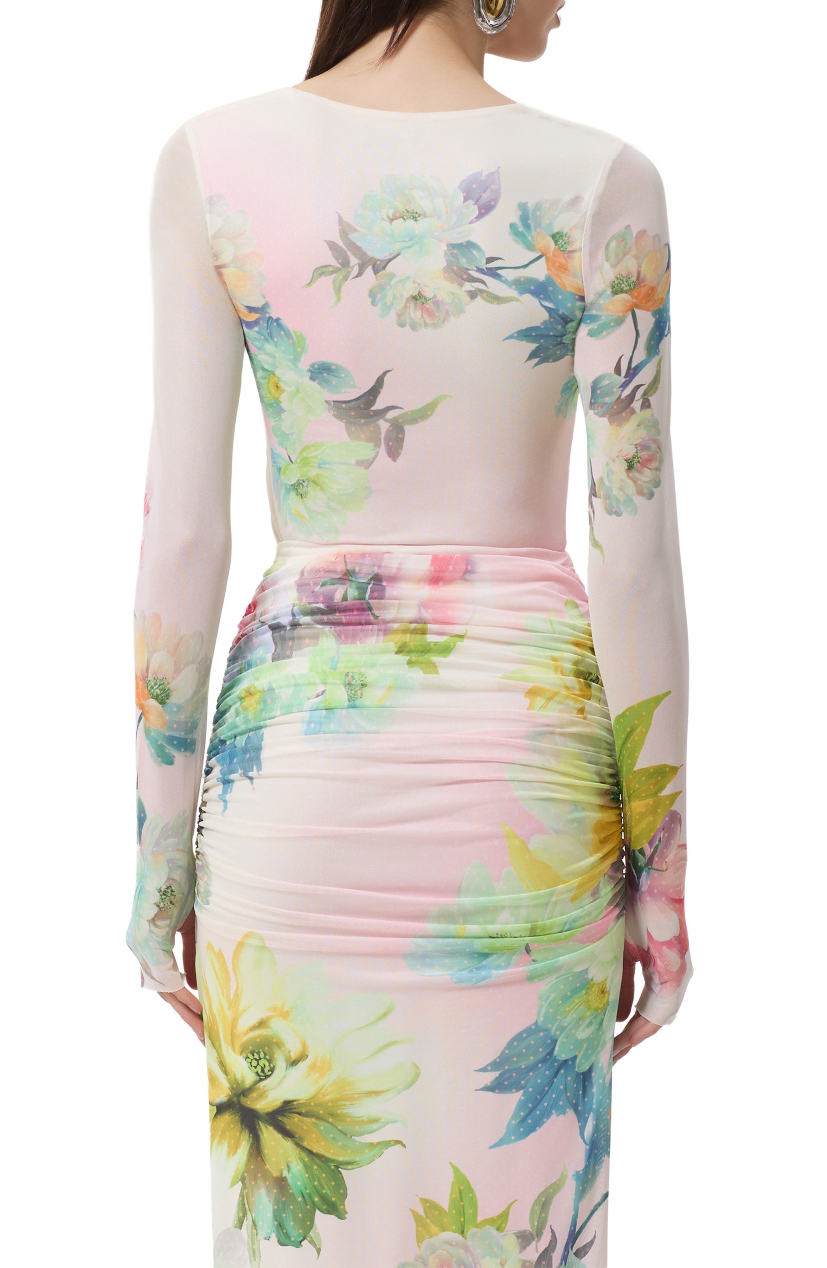 Ines Floral Long Sleeve Mesh Top - image 2