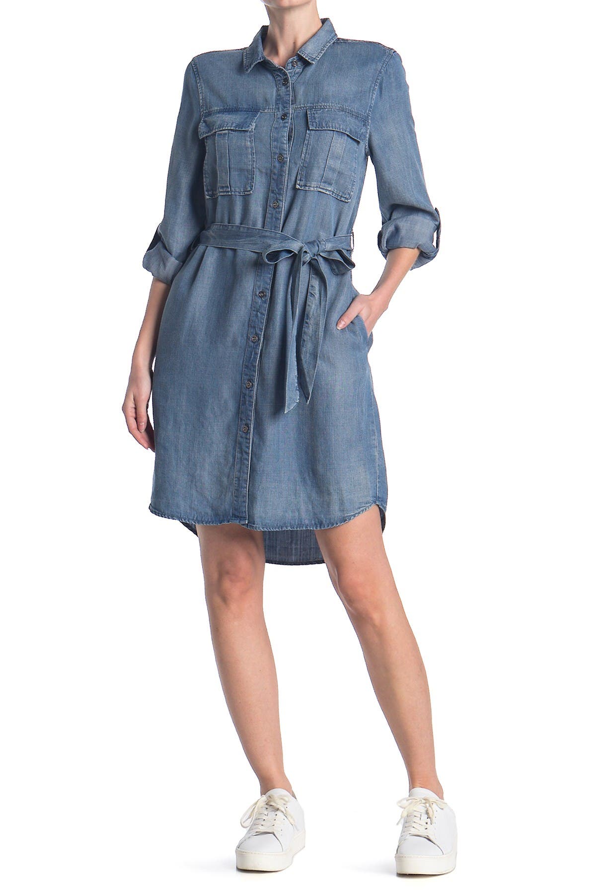 VELVET HEART Ada Chambray Waist Tie Utility Dress