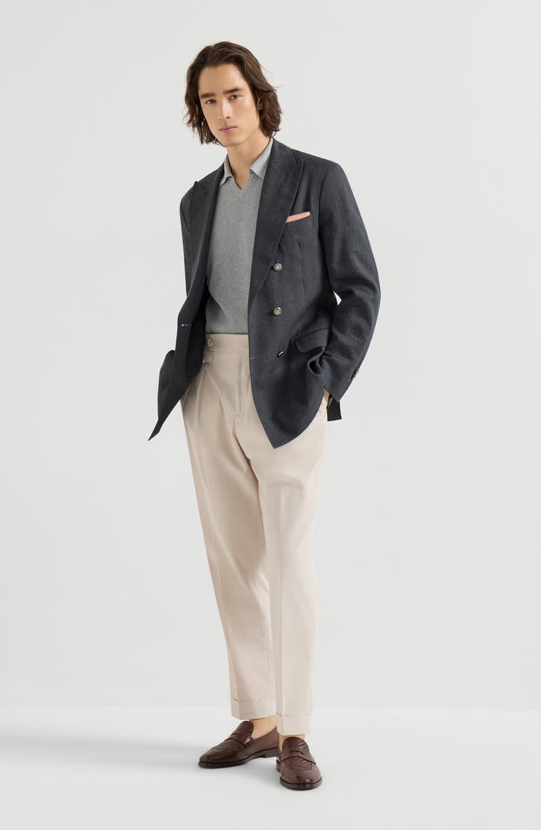 Brunello Cucinelli Cotton English rib knit polo, Alternate, color, Grey