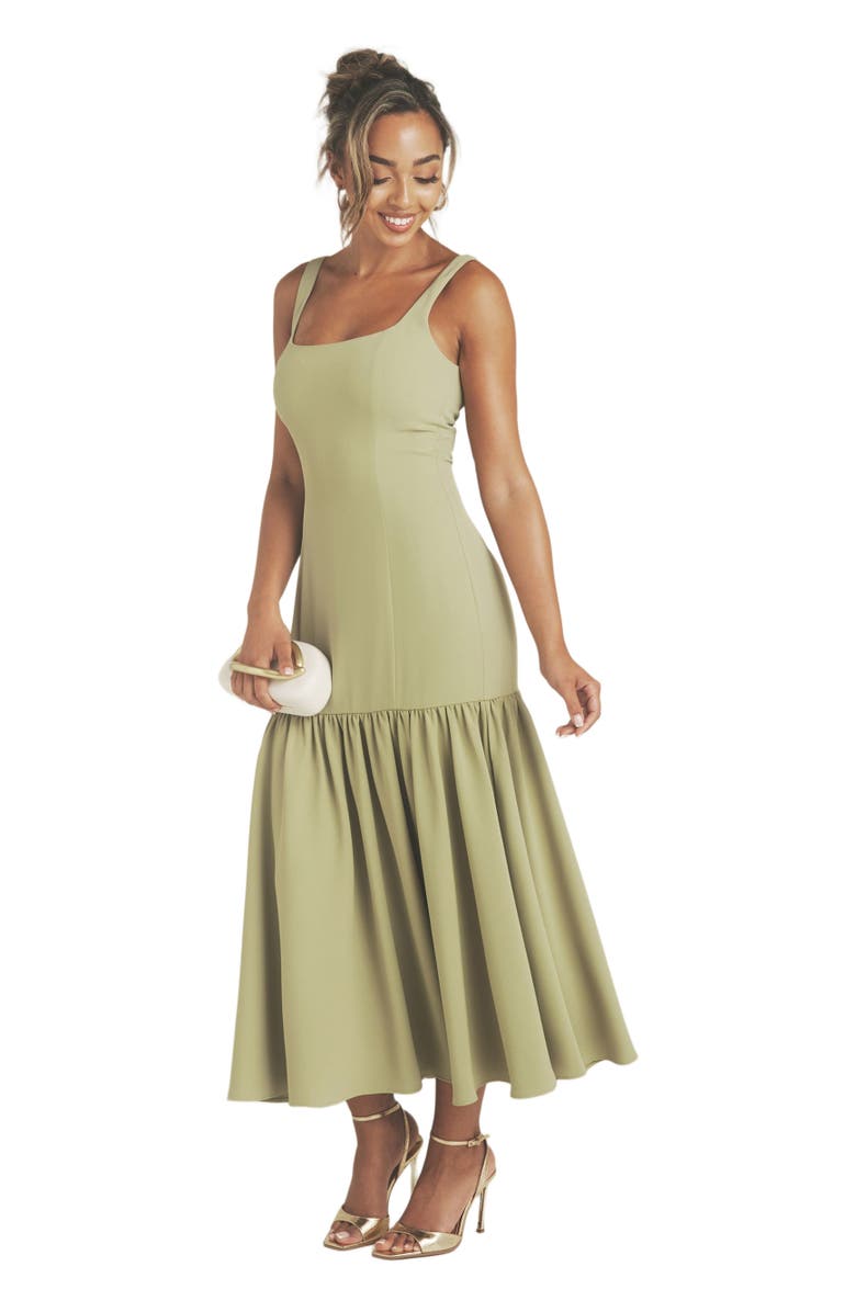 Six Stories Square Neck Drop Hem Midi Dress, Alternate, color, 