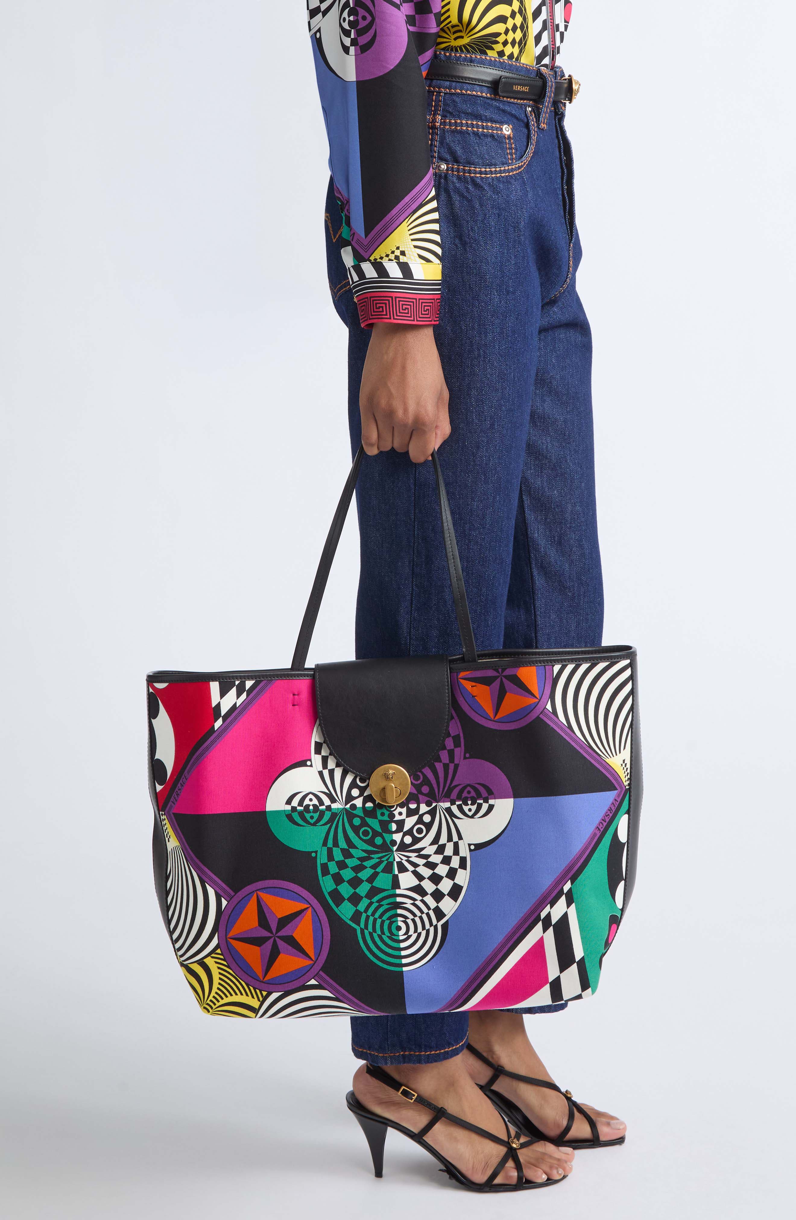 Large Canvas Tote, Alternate, color, BLACK MULTI GOLD 82