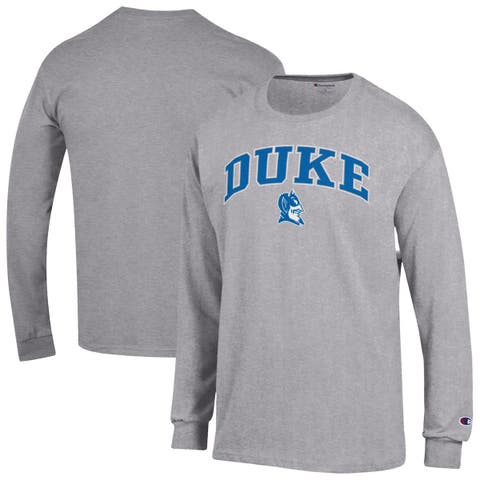 Men's Champion  Heather Gray Duke Blue Devils Arch Over Logo Long Sleeve T-Shirt