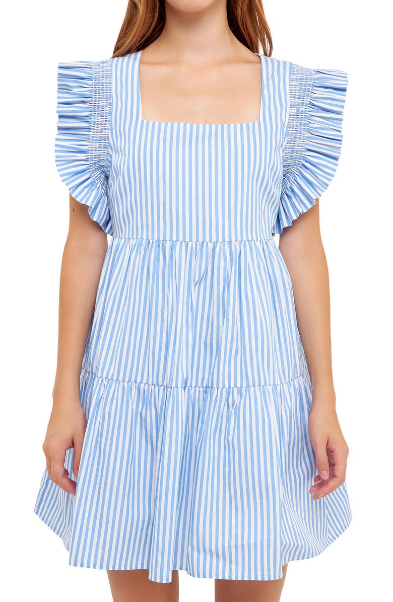 English Factory Stripe Square Neck A-Line Dress, Alternate, color, 