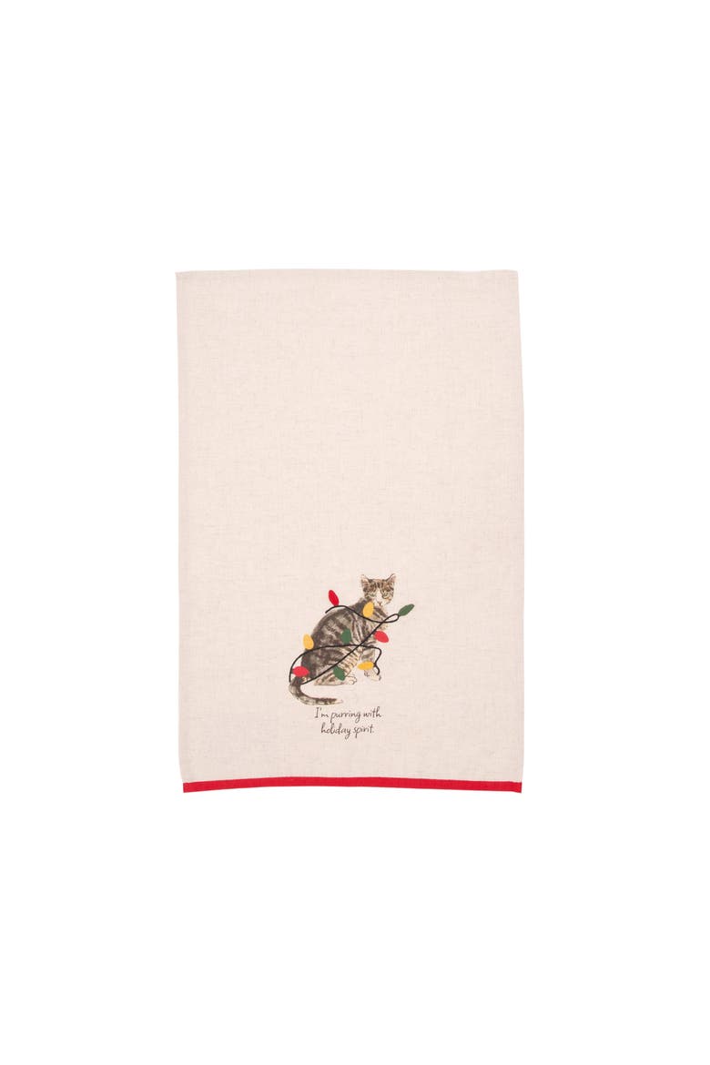 Holiday Tabby Cat Pet Tangled in Christmas Bulbs Towel, Alternate, color, Brown