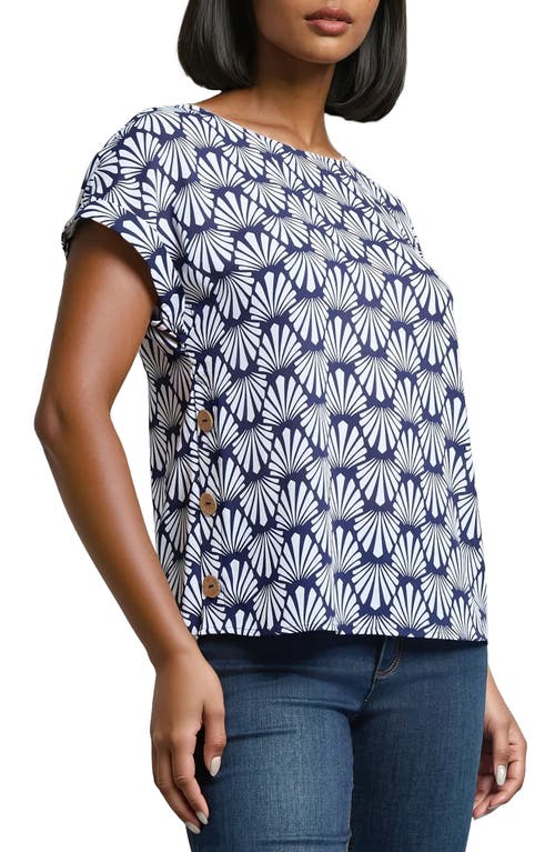 Jones New York Print Side Button Detail Crepe Top In Blue