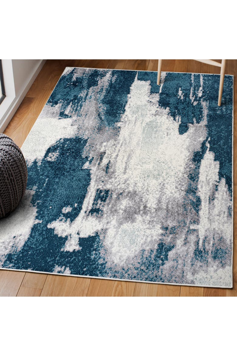 Zoe Contemporary Bohemian Abstract Marble Area Rug, Alternate, color, Blue/White