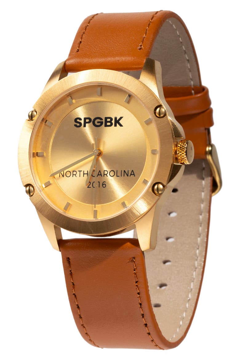 Ferguson Leather Strap Watch, 44mm, Main, color, GOLD