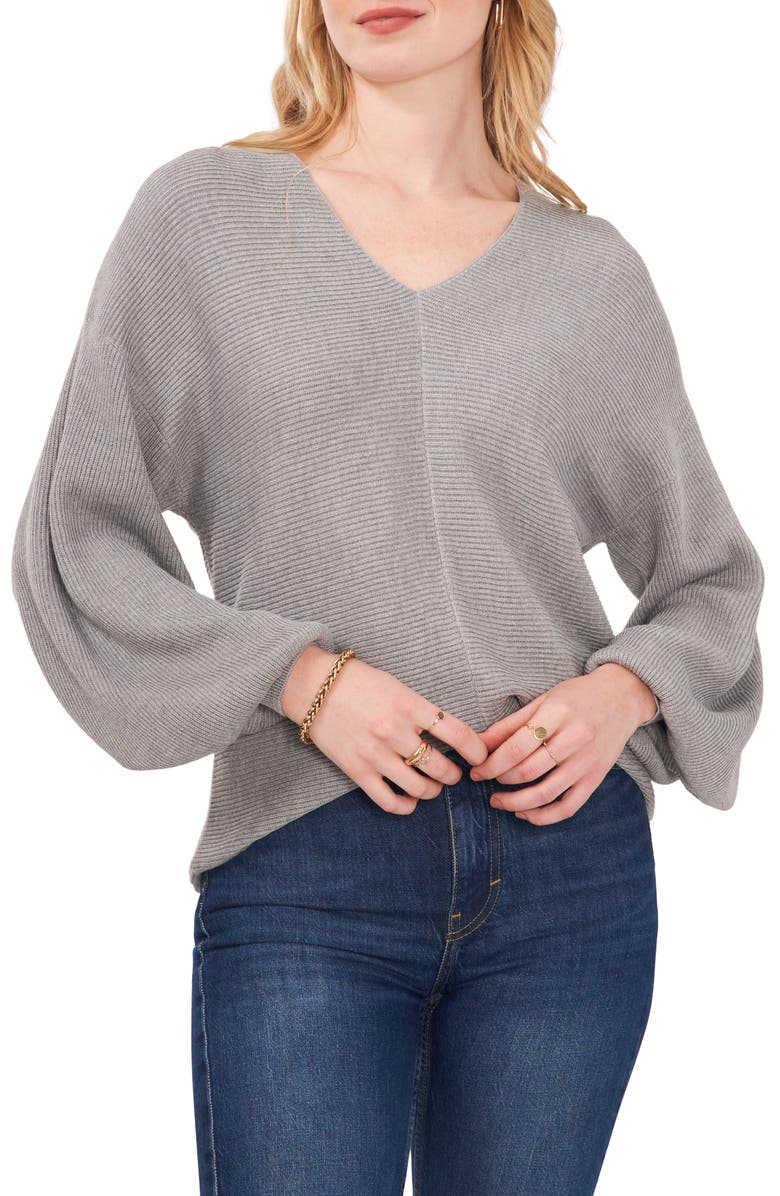 1.STATE Ribbed Balloon Sleeve Cotton Blend Sweater, Main, color,