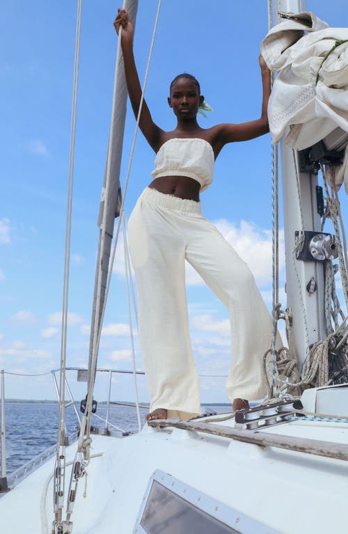 Viens Avec Moi Crinkle Strapless Cotton Gauze Crop Top