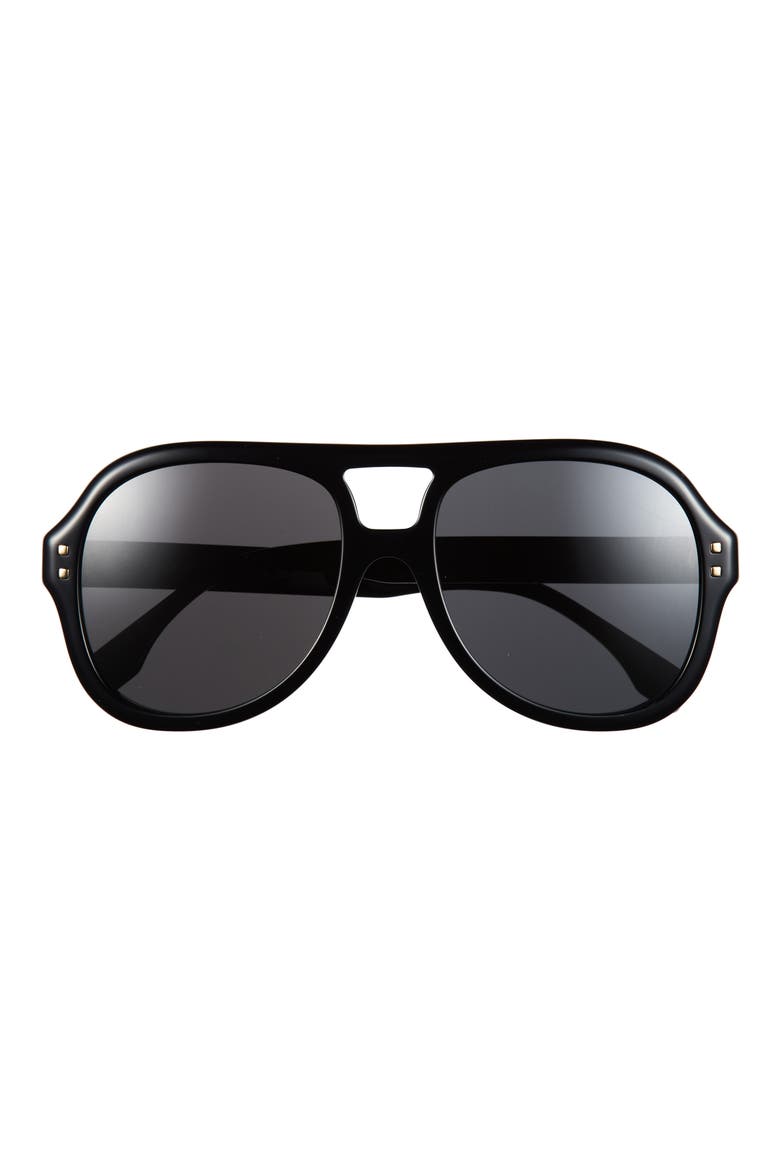 Five Sisters 56mm Aviator Sunglasses, Main, color, SHINY BLACK / SMOKE